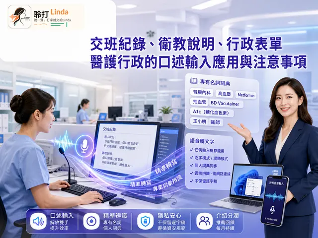 醫護行政 — 交班紀錄、衛教說明、行政表單，在一天最累的時段用講的完成